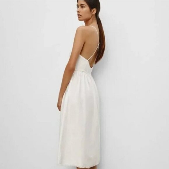 Aritzia Wilfred Hymne Linen Lyocell Criss Cross Back Midi Dress Womens Sz 10 - Picture 3 of 16